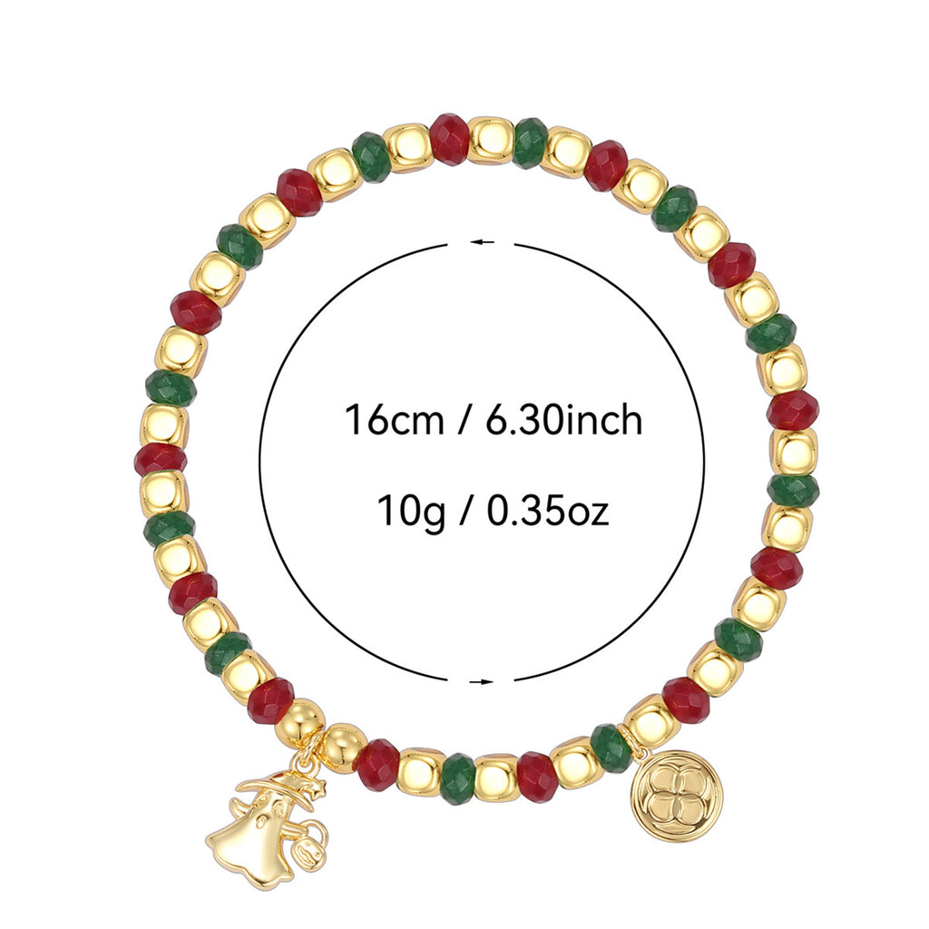 B0337 Cute Ghost Pendant Copper Plated18k Gold Bracelet Chalcedony Stone Beads