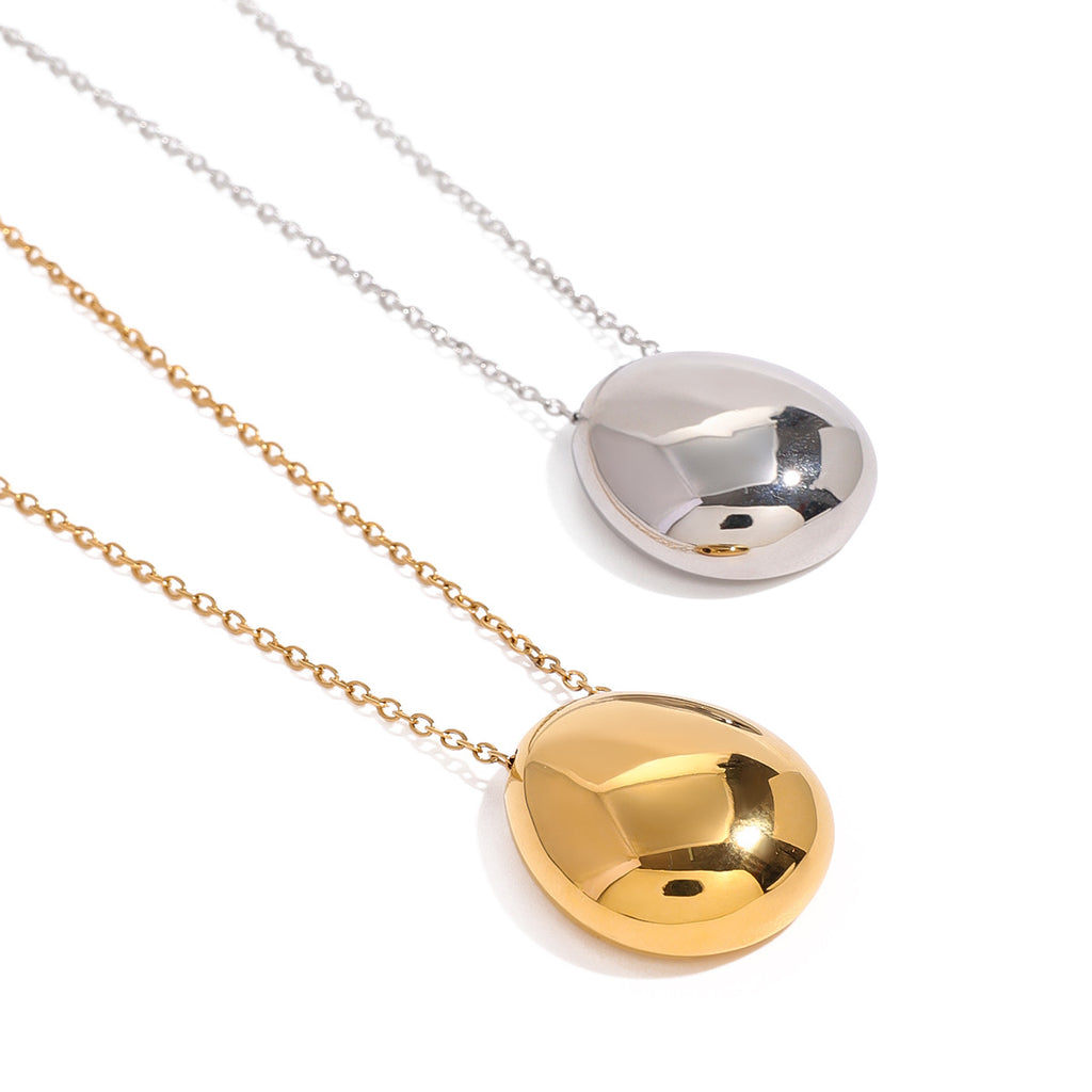 2H Stainless Steel Simple Round Pendant Necklace Commuter Choker Autumn Winter Versatile Accessory