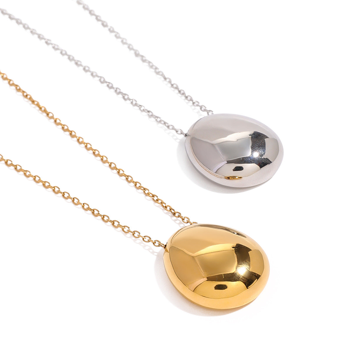 2H Stainless Steel Simple Round Pendant Necklace Commuter Choker Autumn Winter Versatile Accessory