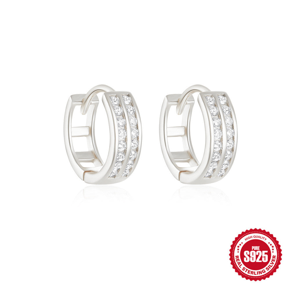 S925Sterling Silver Double Row Diamond Minimalist Fashion Hoop Earrings Hot Selling Classic High-end Earrings Jewelry