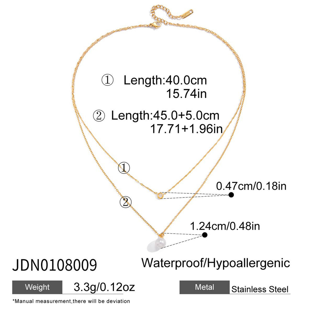 2H Imitation Pearl Necklace Collarbone Chain Stainless Steel Jewelry Zircon Jewelry