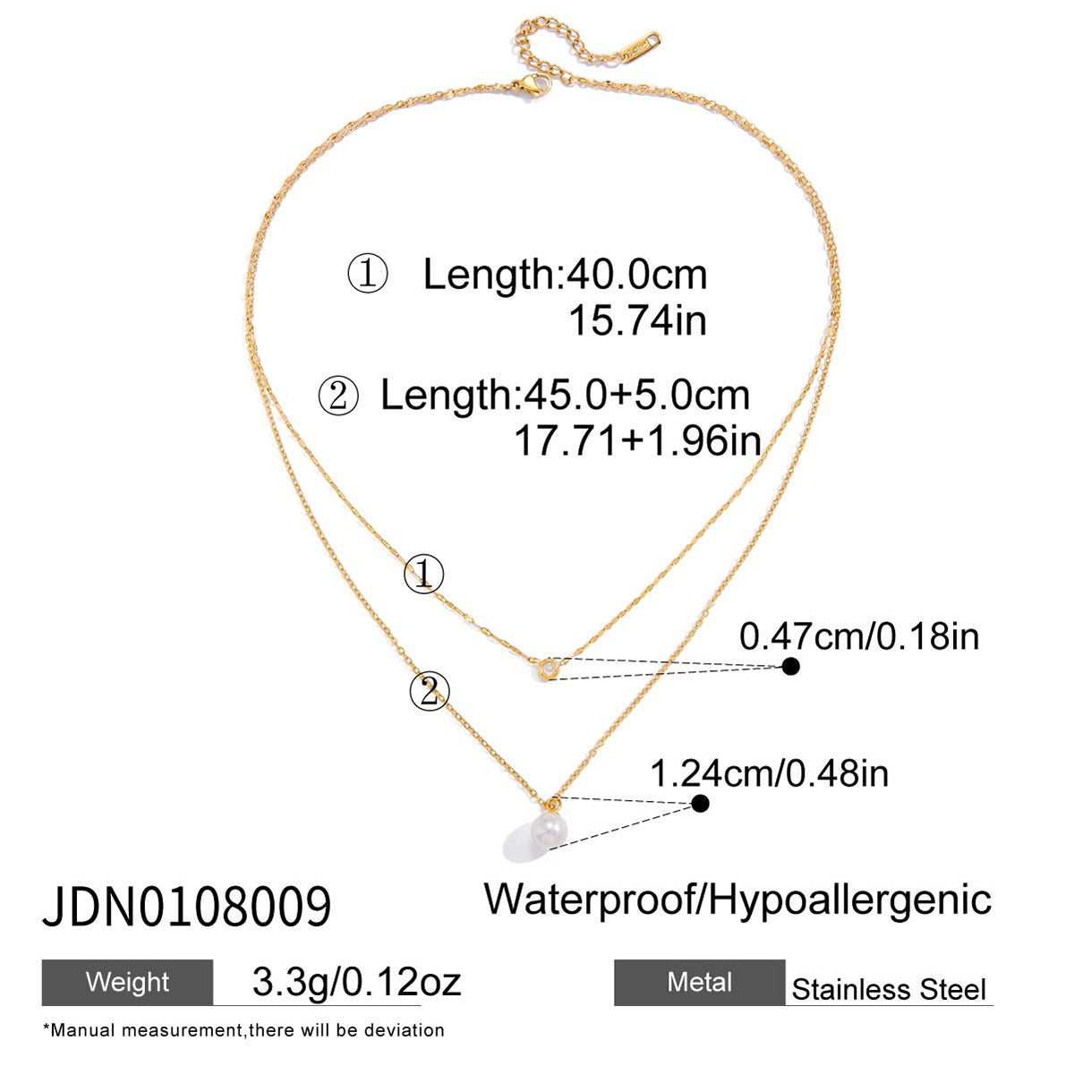 2H Imitation Pearl Necklace Collarbone Chain Stainless Steel Jewelry Zircon Jewelry