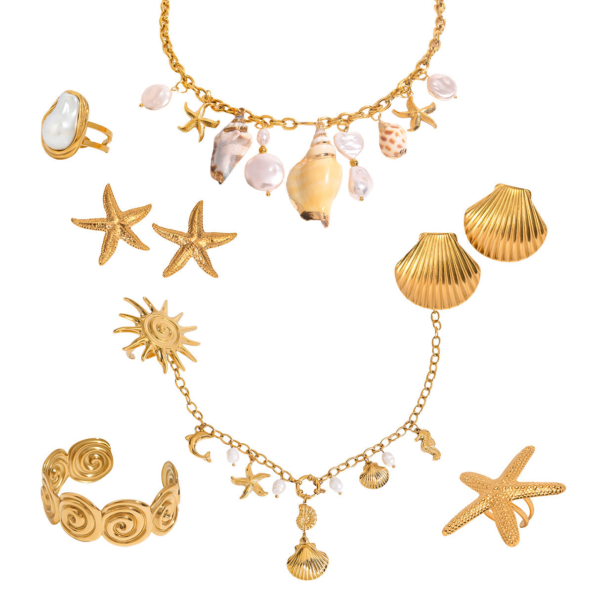 Ring Non-Fading Jewelry Necklace Stainless Steel Earrings Vacation Accessories