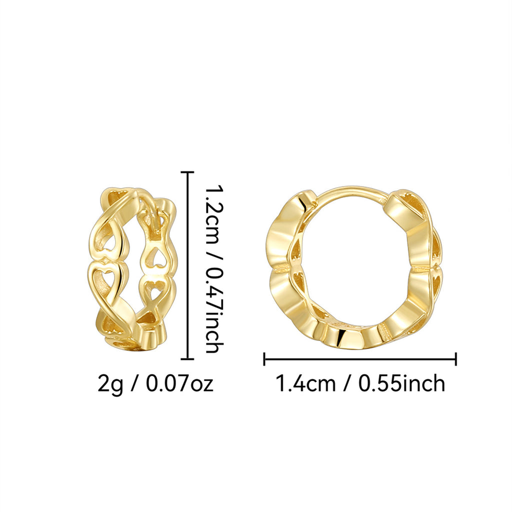 SE0263 S925Silver Simple Hollow Heart Earrings Plated14k Gold Ear Studs