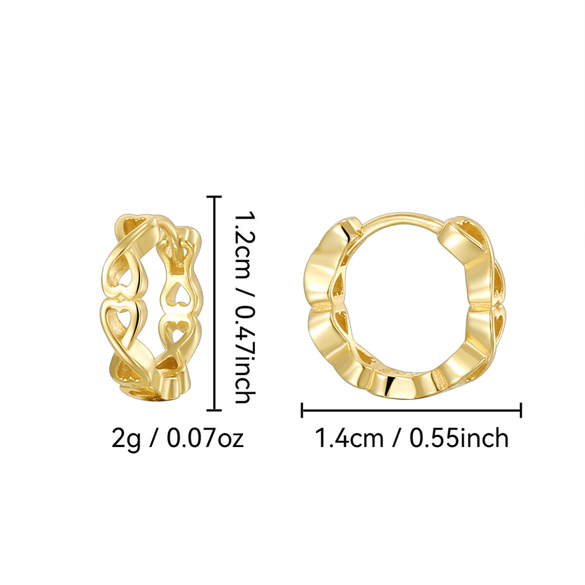 SE0263 S925Silver Simple Hollow Heart Earrings Plated14k Gold Ear Studs