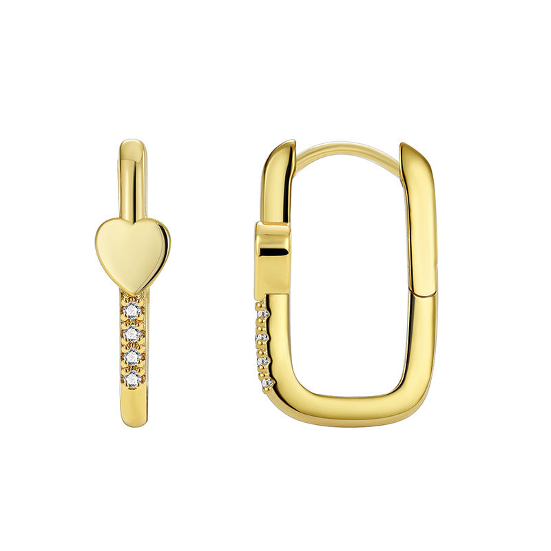 E0515 Fashion Heart-Shaped Zircon Earrings for Women Copper Gold-Plated Micro-Inlaid White Zircon Simple Earrings