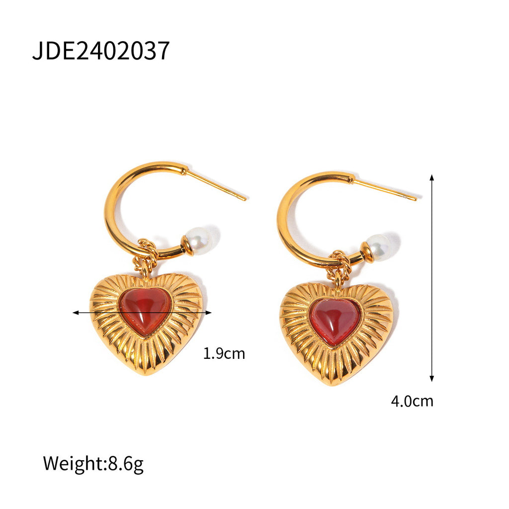 2H Stainless Steel Oil Drop Heart Earrings Pearl Stud Earrings Jewelry earring