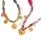 2H Vacation Style Silk Scarf Necklace Collarbone Chain Stainless Steel Jewelry for Women Non-Fading