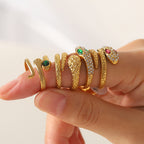2H High-Quality Vintage Style Open Ring with Diamond Snake Shape for Women, Versatile Ring