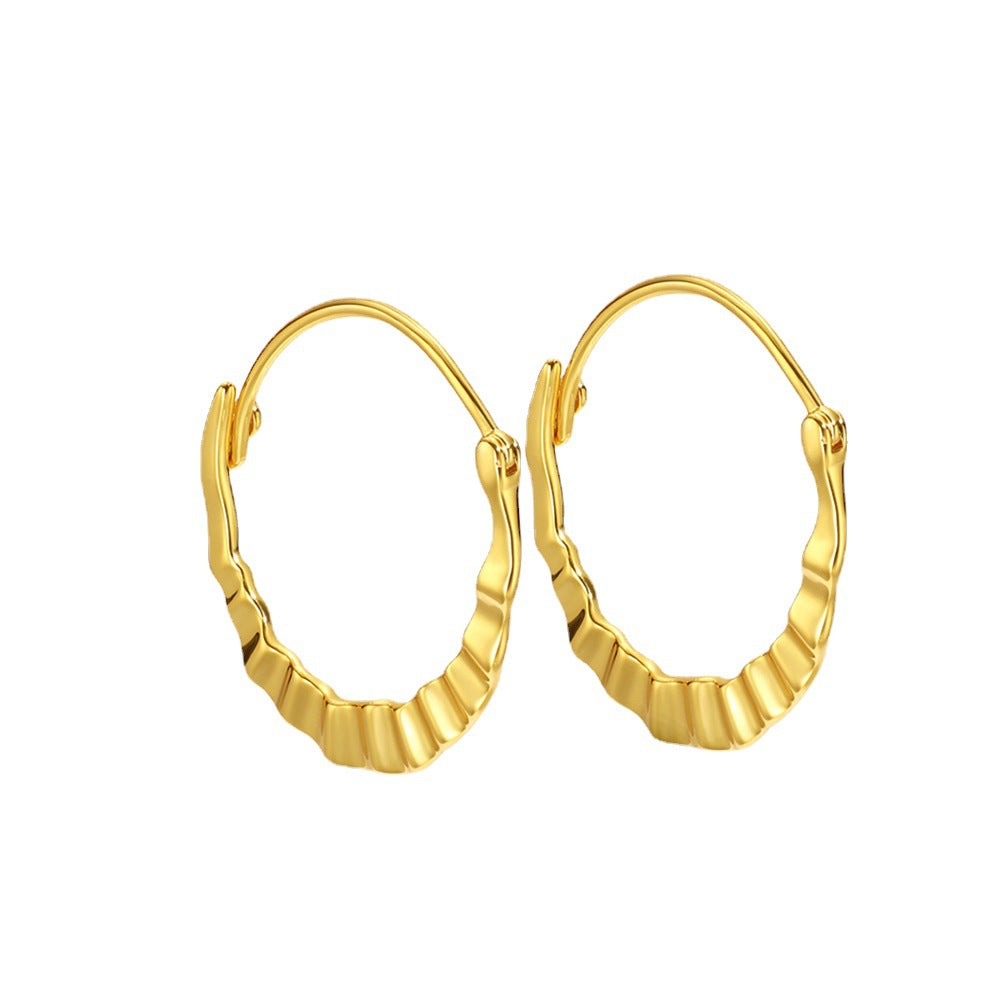 E0062 Vintage Ruched Earrings for Women Copper Gold Plated Fashion Wave Hoop Earrings Round Face Slimming Ear Jewelry