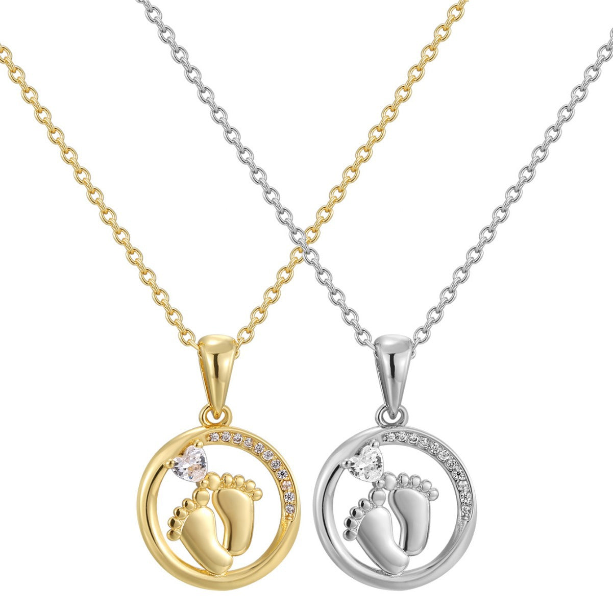 CYN0114 Round Footprint Copper Necklace Pendant for Women Collarbone Chain