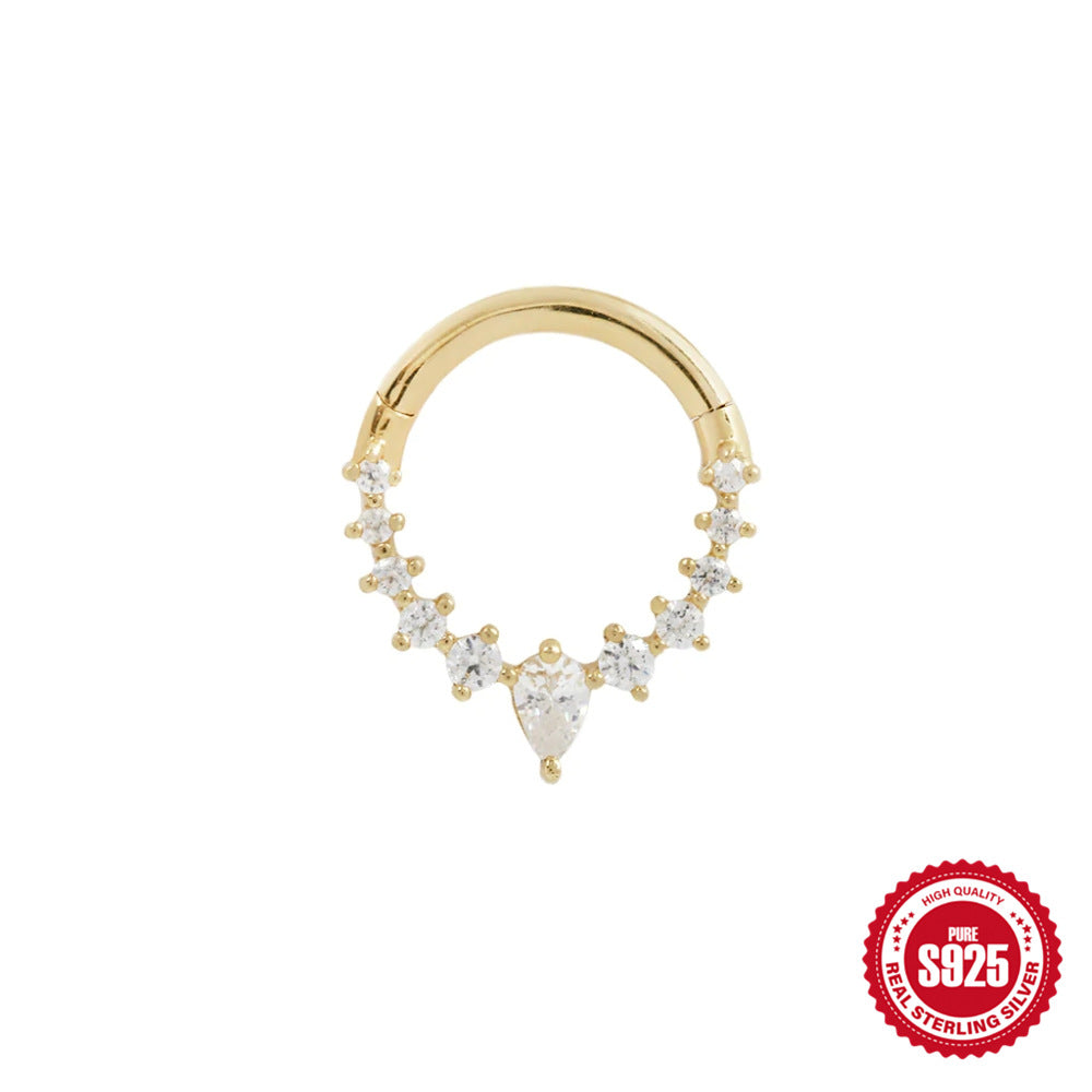 S925Sterling Silver Style Inlaid Diamond Round Soft Bone Earrings Stud Fashion Body Piercing Nose Ring Ear Bone Stud