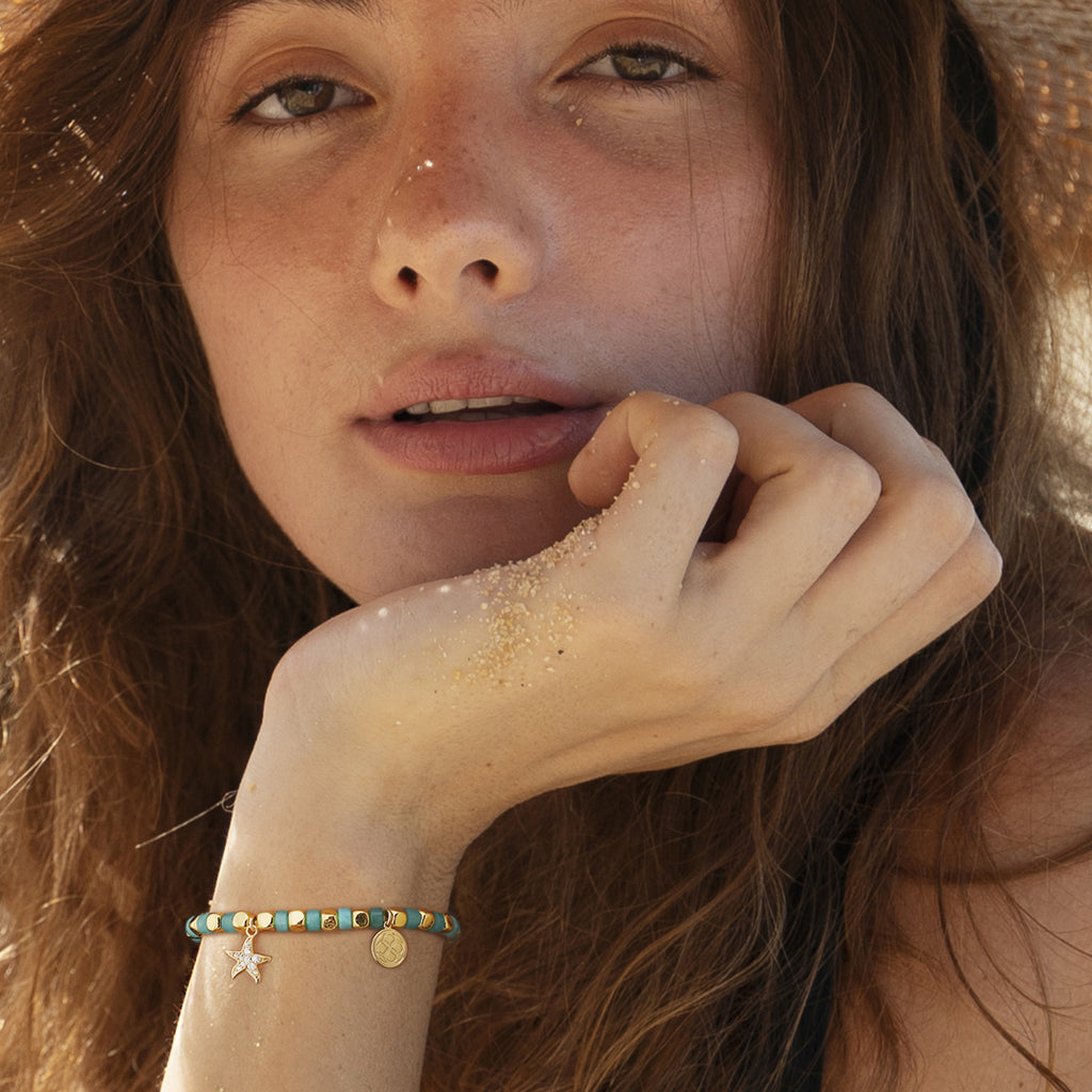 CYB0232 Copper plating14k Golden Star Zircon Bracelet Design Star Beads