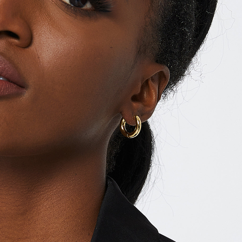 E0136Wind Earrings for Square and Round Faces, Simple Hoop Earrings, Plated18K Real Gold Hoop Earrings