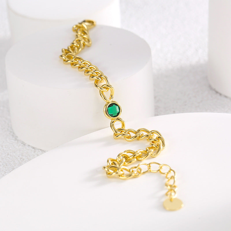 B0128 Hip-hop Style Fashion Design Bracelet for Women Simple with Green Zircon