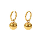 2H18K Gold Stainless Steel Hoop Earrings Gold Ball Pendant Earrings Personality Versatile Earrings Jewelry for Women Same Style