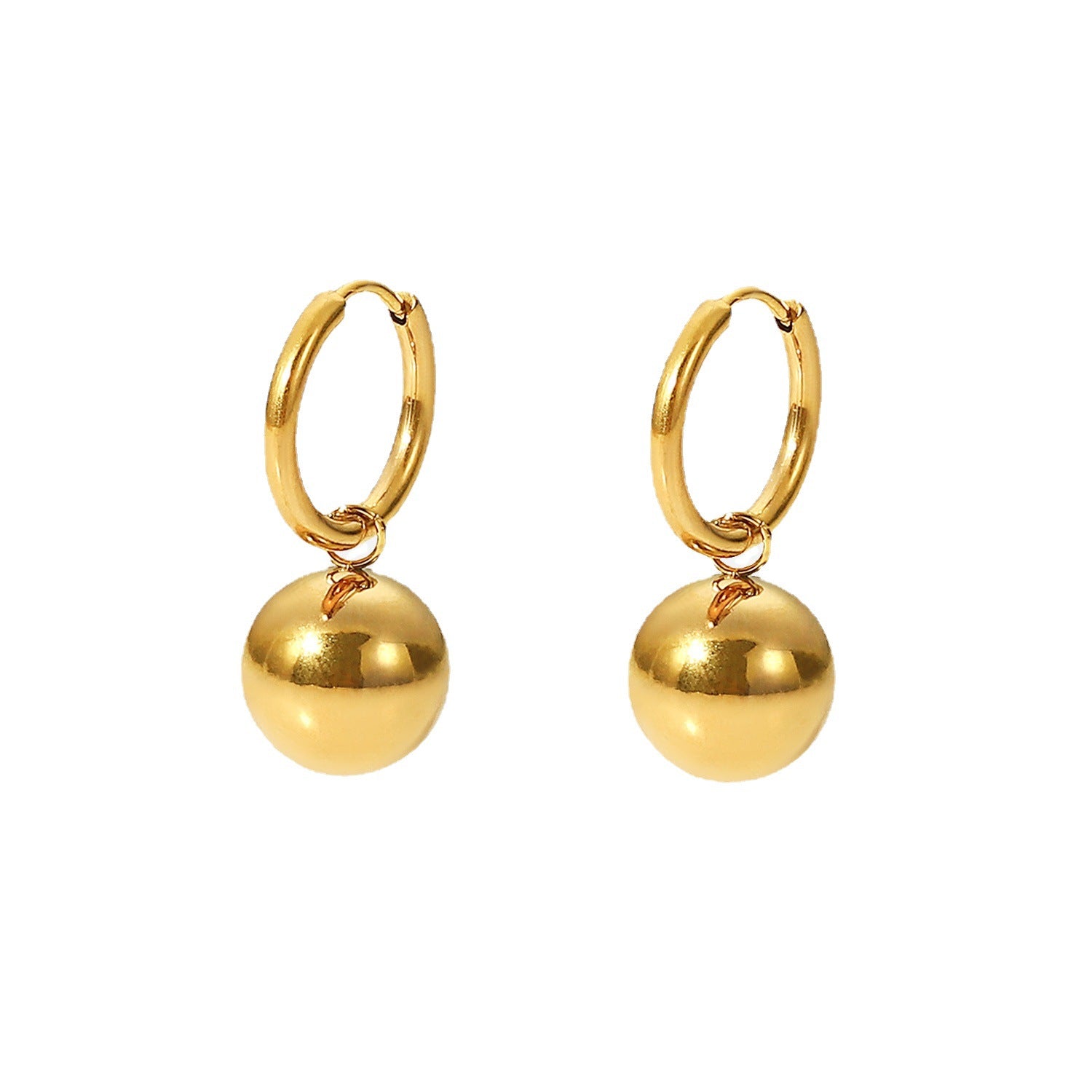 2H18K Gold Stainless Steel Hoop Earrings Gold Ball Pendant Earrings Personality Versatile Earrings Jewelry for Women Same Style