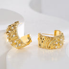 E0551 Fashion Retro Design Irregular Metal Texture Earrings for Women Copper Gold Plated with Pearl Studs