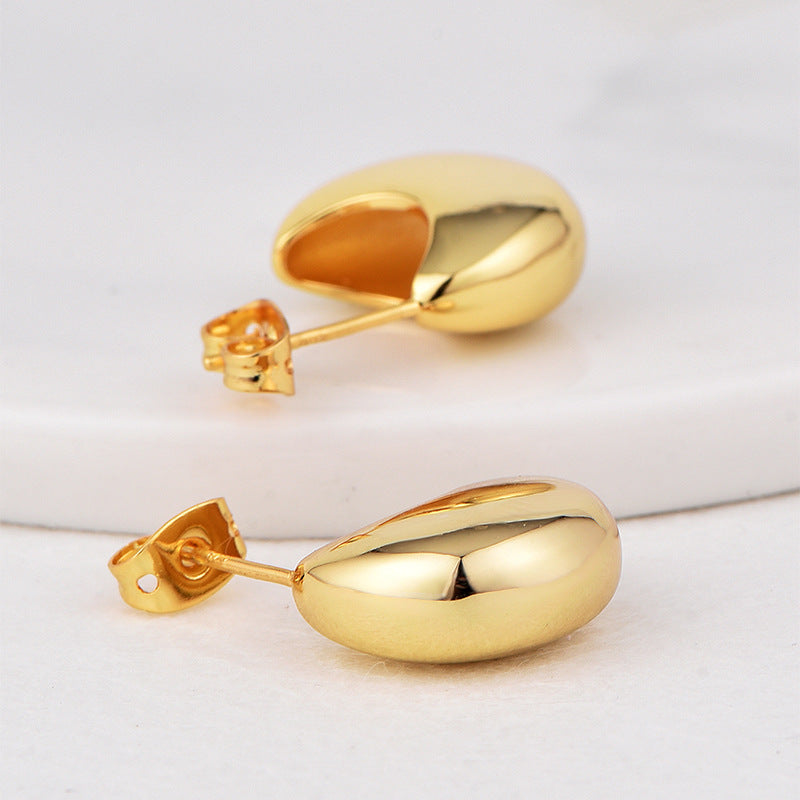 E0614 Minimalist Design Moon-Shaped Earrings for Women, Brass Gold-Plated, Cool and Simple Style Stud Earrings