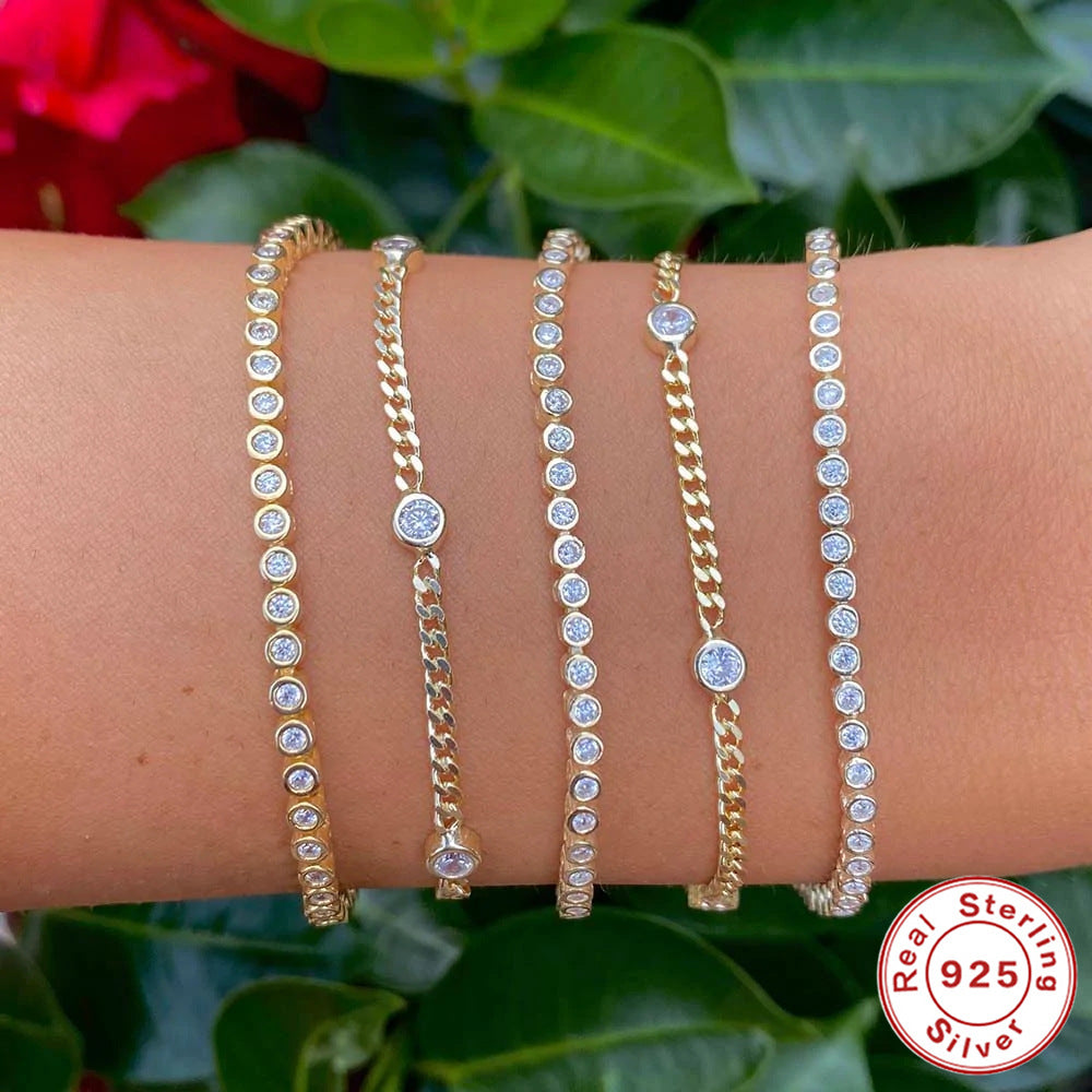 S925 Sterling Silver Five Pointed Star Diamond Circle Bracelet