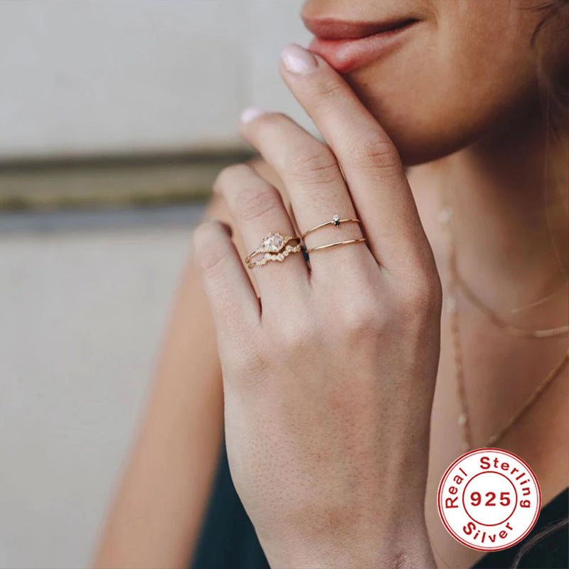 S925Sterling Silver Creative Irregular Single Row Diamond Ring Korean Style Hot-Selling Index Finger Ring