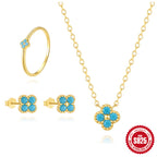 Diamond Turquoise Sterling Silver Jewelry Set Necklace Earrings Ring