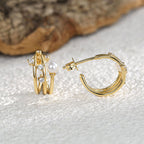 E0371 Design Geometric Earrings Three-Hoop Round Hoop Earrings Pearl Hong Kong Style Metal Stud Earrings Hoop Earrings