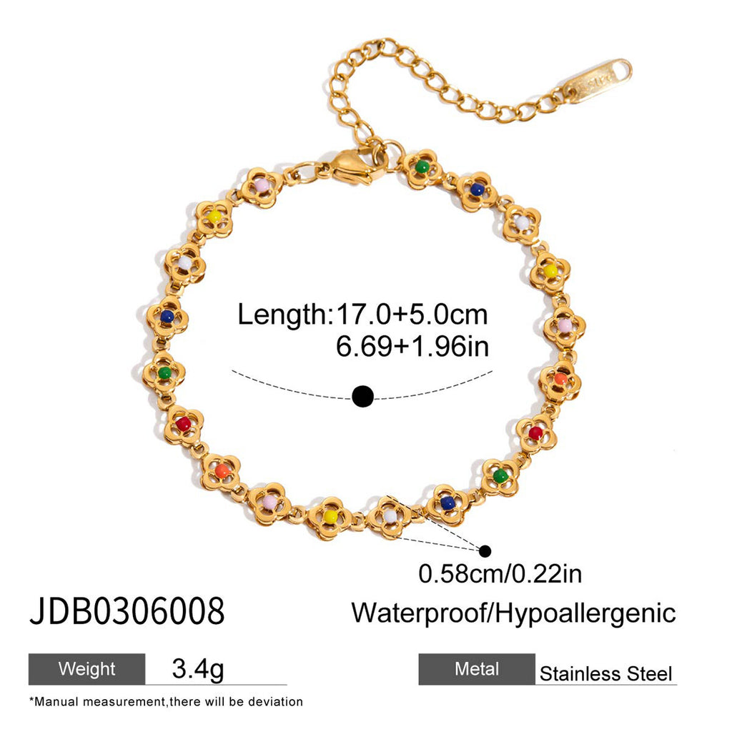 2H Colorful Oil Drop Flower Necklace Bracelet Stainless Steel Jewelry