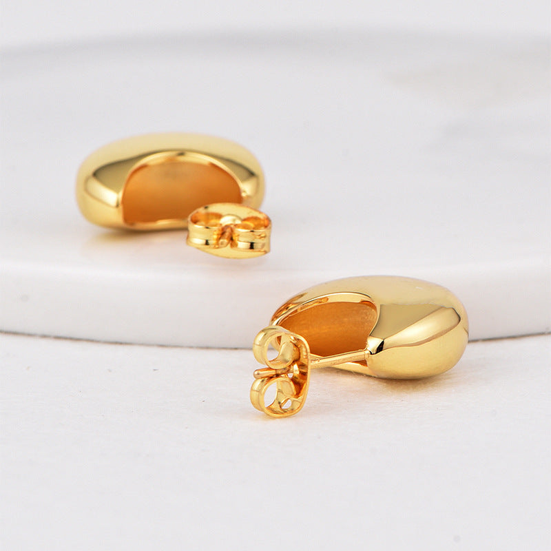 E0614 Minimalist Design Moon-Shaped Earrings for Women, Brass Gold-Plated, Cool and Simple Style Stud Earrings