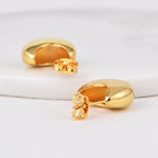 E0614 Minimalist Design Moon-Shaped Earrings for Women, Brass Gold-Plated, Cool and Simple Style Stud Earrings