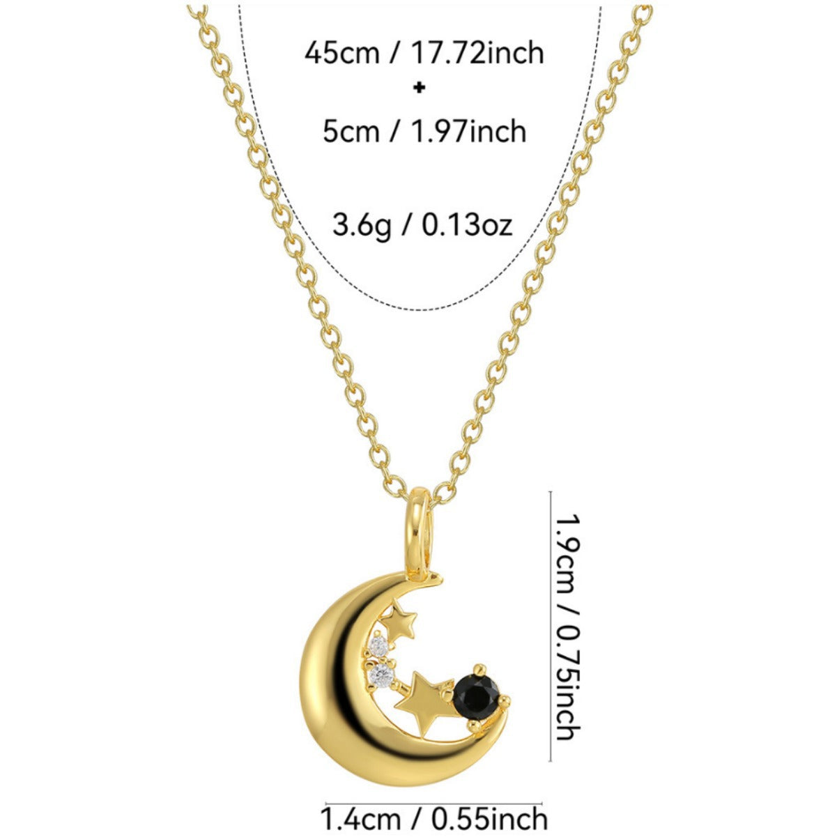 Sterling Silver Star Moon Pendant Necklace