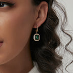 E0566 Vintage Emerald Zircon Earrings for Women with Micro-inlaid White Zircon Design