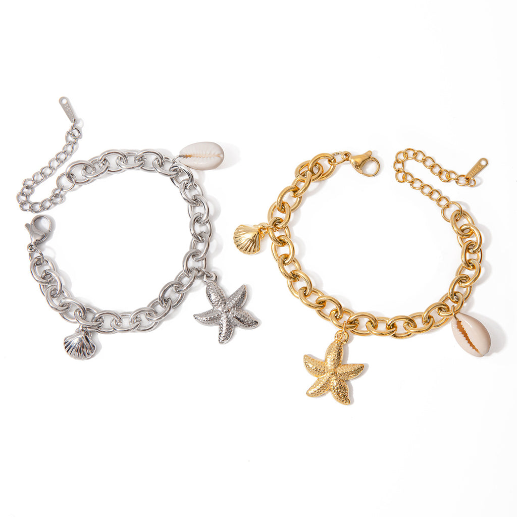 18k Gold Stainless Steel Starfish Shell Conch Bracelet2025Summer new marine series bracelet