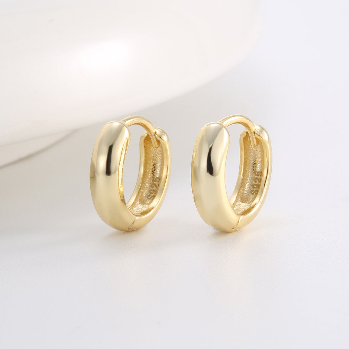 SE0117 S925Minimalist Smooth Surface Design Plated14K Gold Earrings Female Metal Ear Jewelry