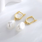 E0489 Personalized Retro Irregular Shell Pearl Earrings for Women Elegant Fashion Brass Gold-Plated Earrings