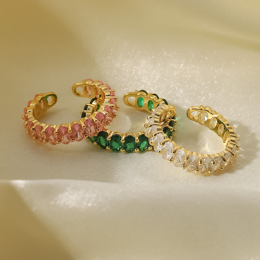 Women's Fashion Versatile Ring Plated18k Gold and Copper Inlaid Zircon Oval Adjustable Open Ring