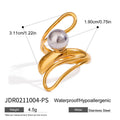 Gold-Plated Stainless Steel Pearl Ring — Contemporary Style — detail view — jewelry finish and design detail