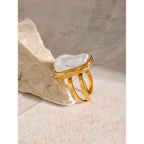 18k Gold Stainless Steel Baroque Pearl Open Ring French Elegant Retro Fashion Exquisite Pearl Ring for Women