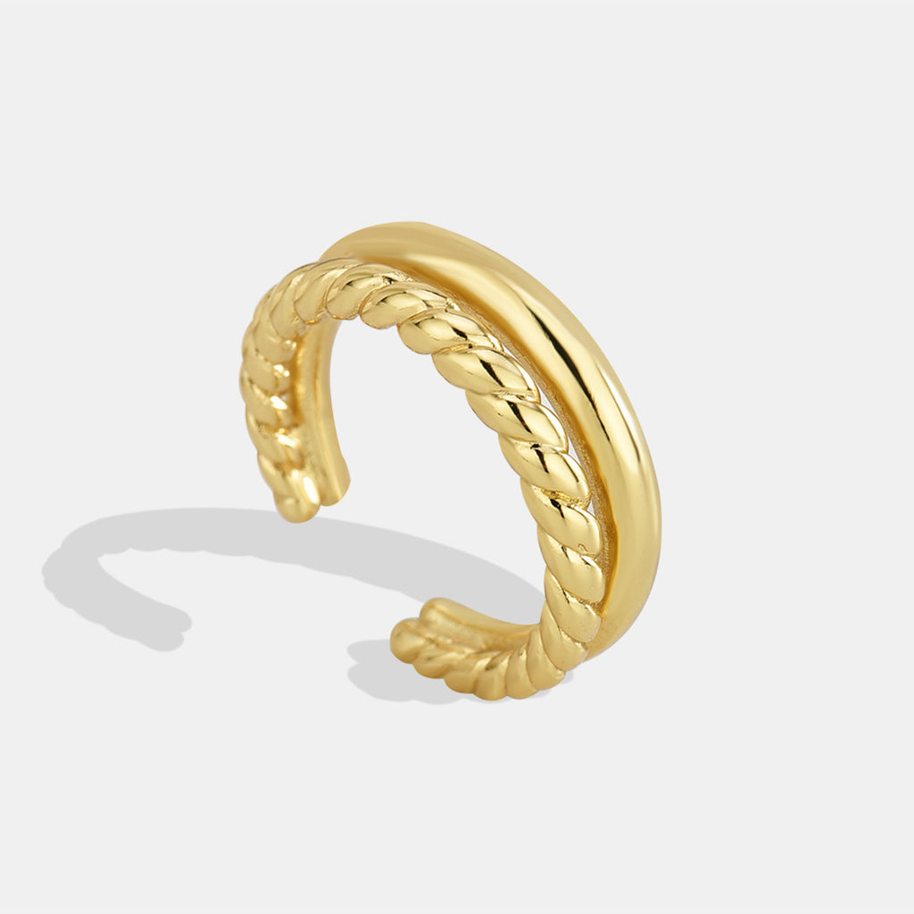 R0193 Twist Ring Open Copper Plated18K Gold Double Layer Ring Fashion Metal Hemp Rope Ring
