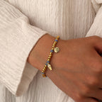 B0269 Fishbone Triangle Inlaid Zircon Chalcedony Beaded Elegant Trendy Bohemian Bracelet