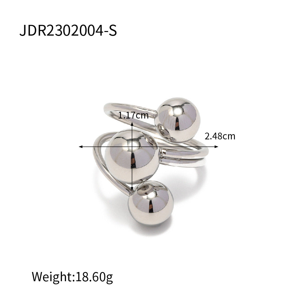 2H No Fading18K Gold Stainless Steel Exaggerated Three Ball Open Ring2025Fashionable and Trendy