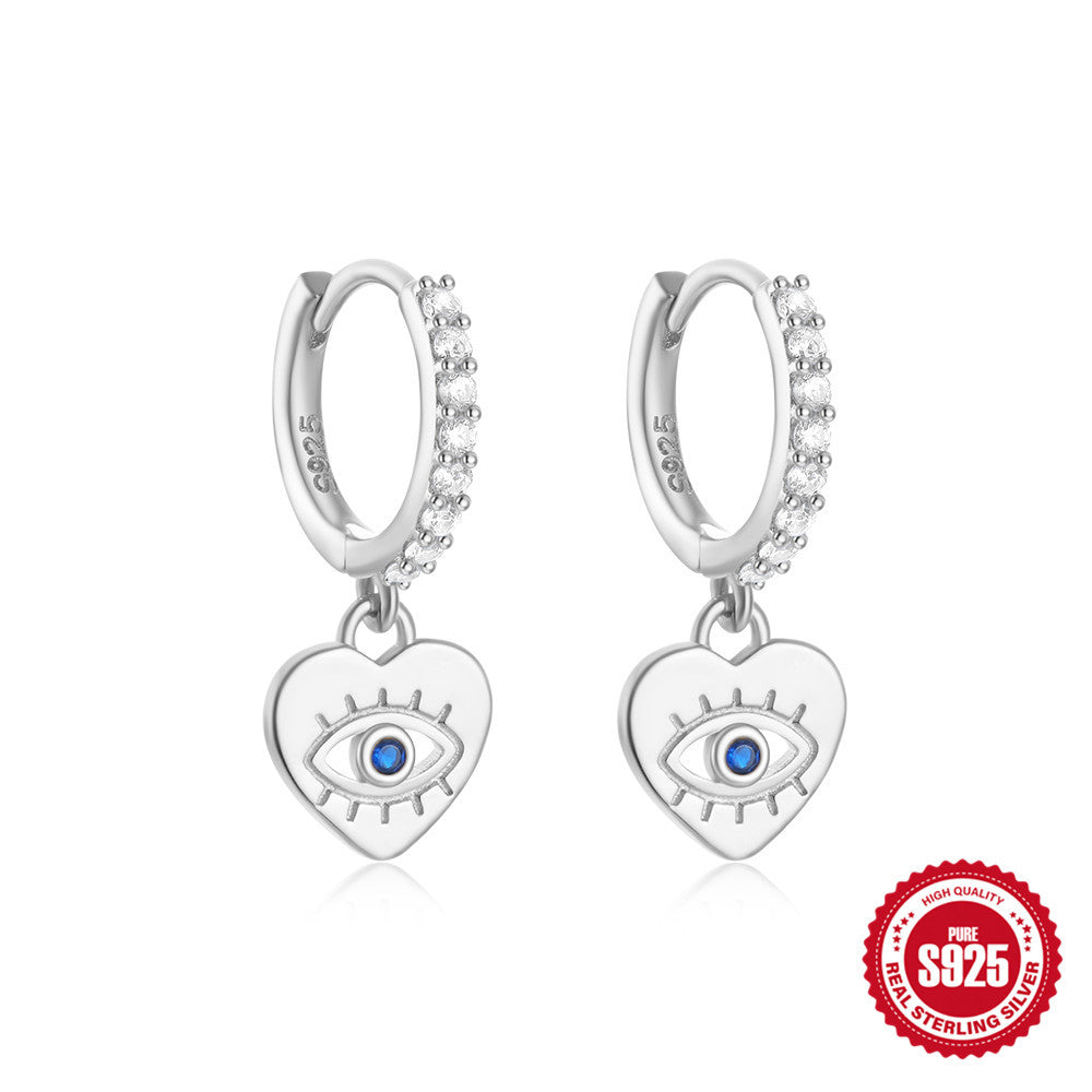 Classic925Sterling Silver Inlaid Diamond Hoop Earrings Heart Devil's Eye Ear Cuff Earrings Hot Sale Minimalist Style Ear Jewelry