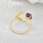 R0161 Fashion Open Star and Moon Ring Simple Personality Fashion Half Moon Natural Stone Open Ring