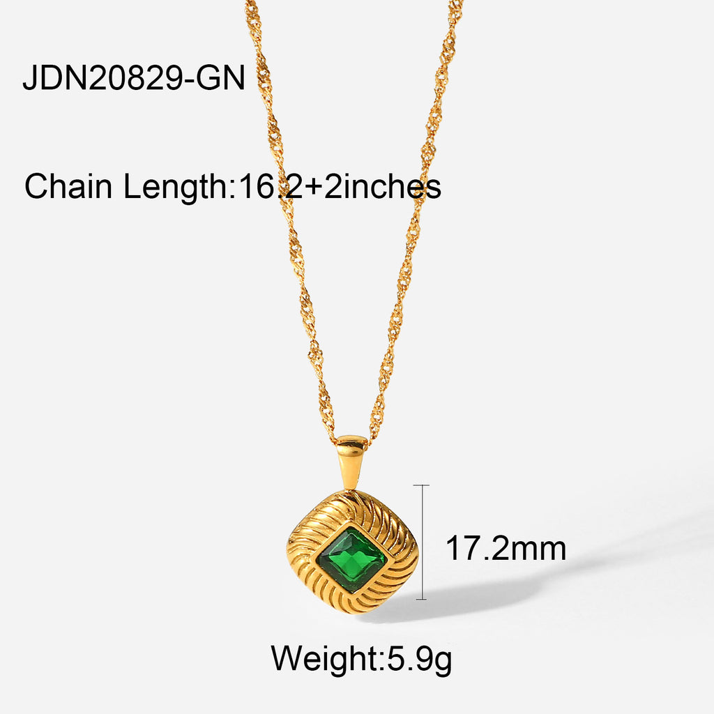Fashion Retro Green Zircon Series Necklace Earrings Bracelet Ring Women's Stainless Steel Jewelry