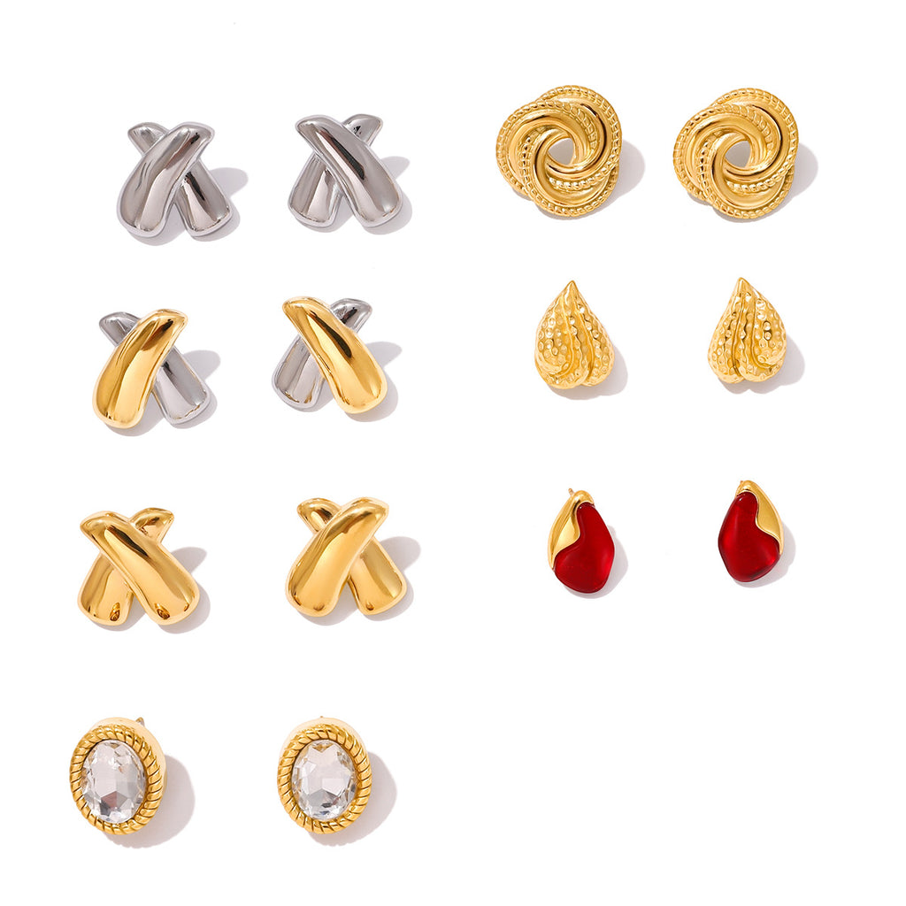 2H Zircon Earrings18K Stainless Steel Earrings Set Non-Fading Jewelry for Women