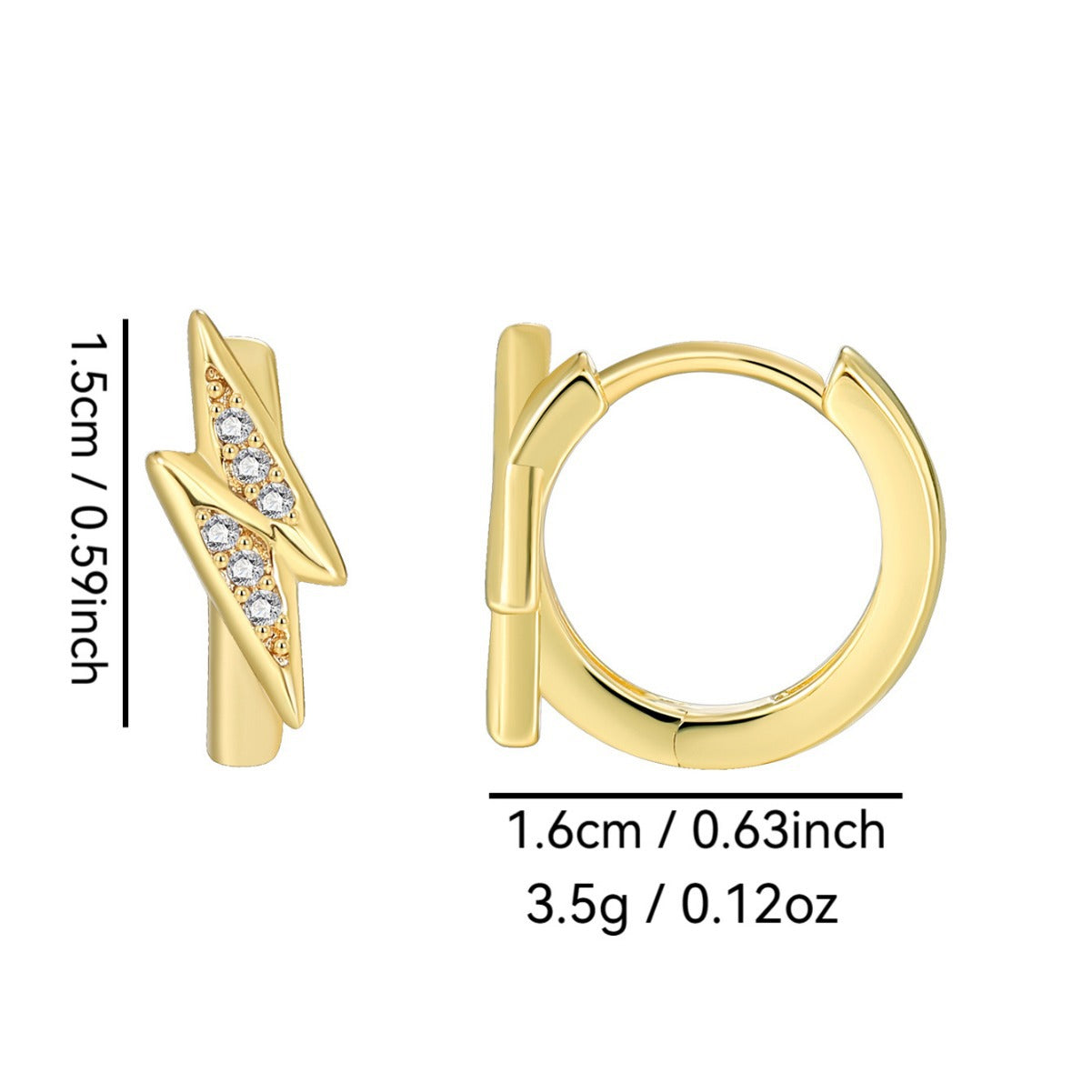 E0454 Minimalist Cool Glossy Earrings for Women Geometric Circle Lightning Zirconia Ear Clips