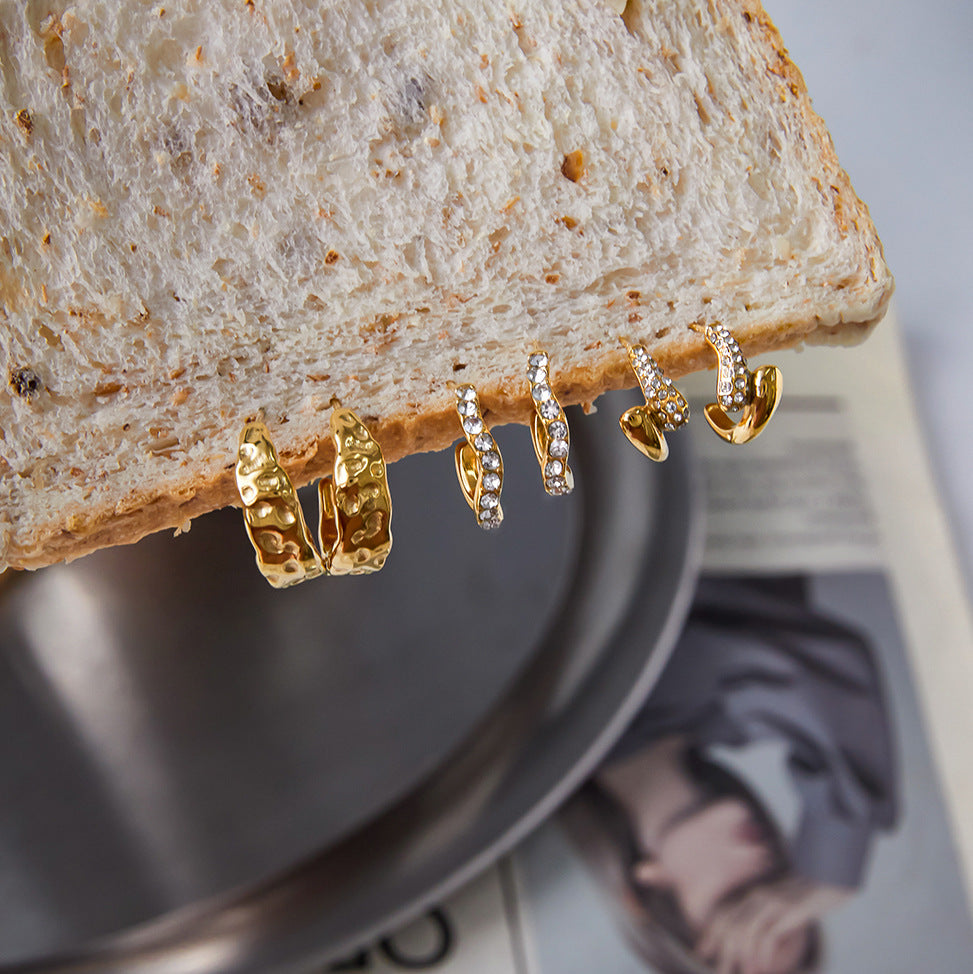 Zircon C Hoop Earrings Stud Stainless Steel Jewelry for Women Non-Fading