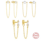 Hot Sale925Pure Silver High-End Design Pearl Inlaid Diamond Pendant Earrings Ear Thread Japanese and Korean Chain Tassel Earrings