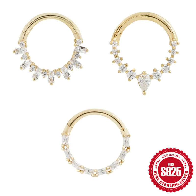 S925Sterling Silver Style Inlaid Diamond Round Soft Bone Earrings Stud Fashion Body Piercing Nose Ring Ear Bone Stud