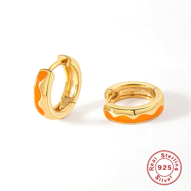 S925Sterling Silver Wave Oil Drop Imitation Enamel Hoop Earrings Hot-Selling Creative Ear Jewelry